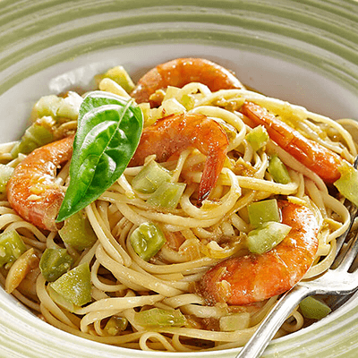 Fettuccine Udang Tomat Hijau